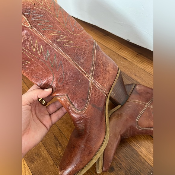 Leather Western Cowgirl Cowboy Boots Made in Brazil Colorful Stitching Pattern - Picture 6 of 9